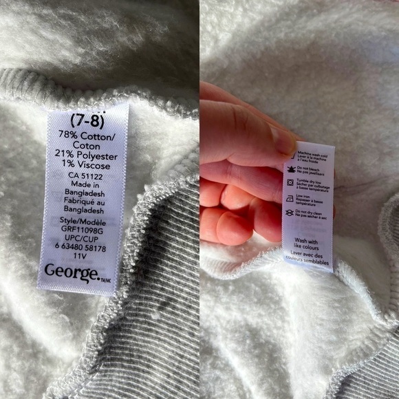 George Pink Heart Heather Grey Zip Up Hoodie Size Medium (7-8) - Picture 14 of 14